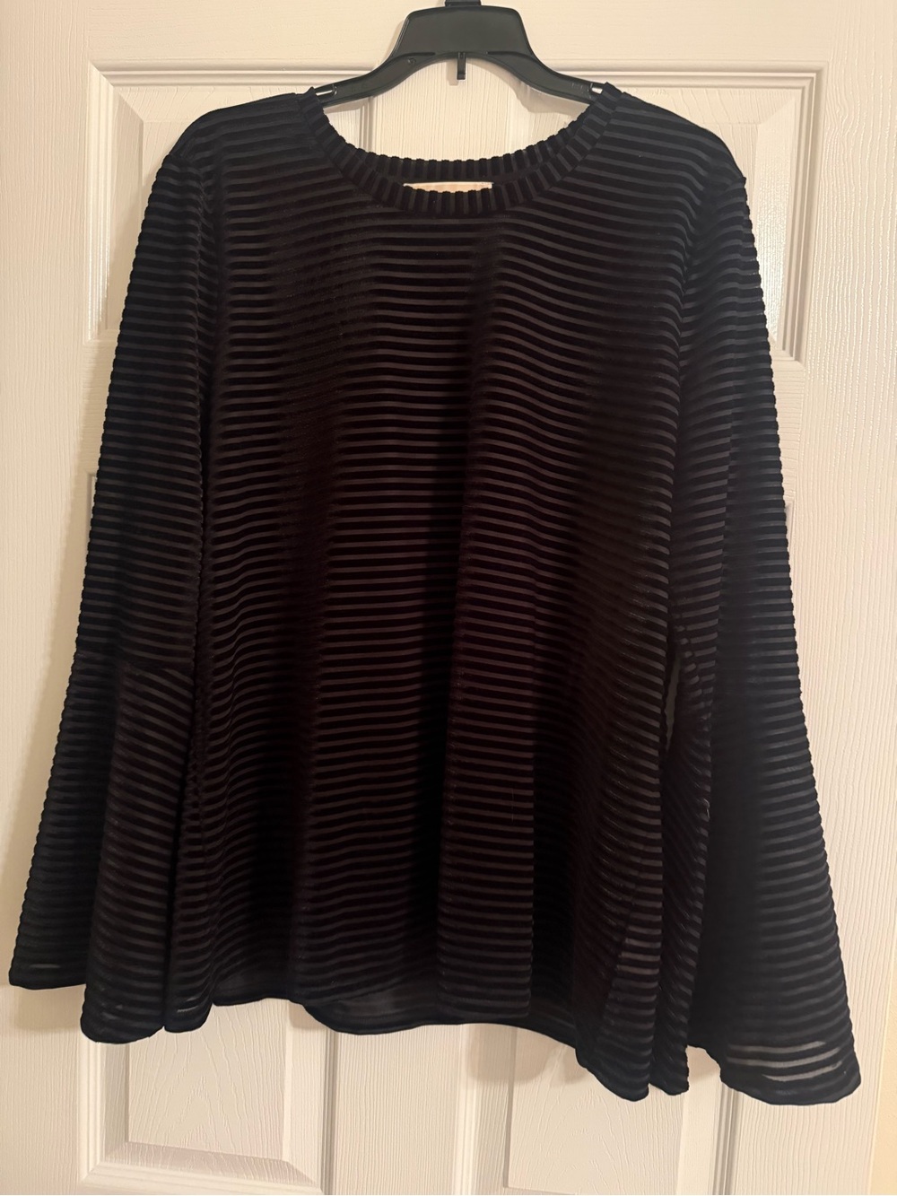 Michael Kors Black Ribbed Sheer-Stripe Long Sleeve Top